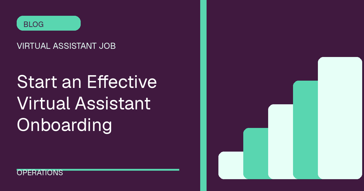 Start an Effective Virtual Assistant Onboarding illustrated with steps shapes in the plum-mint palette