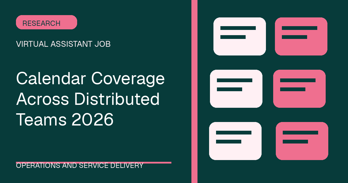 Calendar Coverage Across Distributed Teams 2026 illustrated with windows shapes in the teal-rose palette