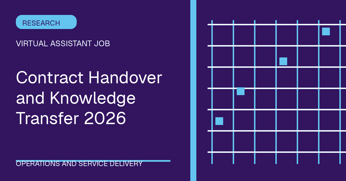 Contract Handover and Knowledge Transfer 2026 illustrated with grid shapes in the violet-sky palette