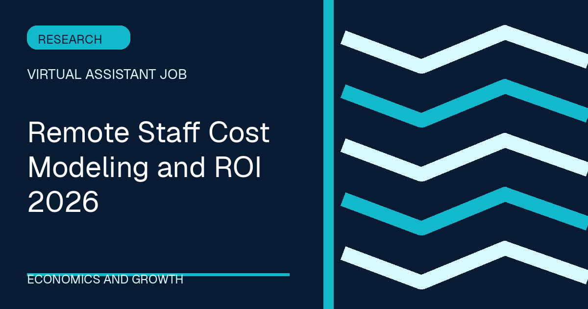 Remote Staff Cost Modeling and ROI 2026 illustrated with ribbons shapes in the navy-cyan palette