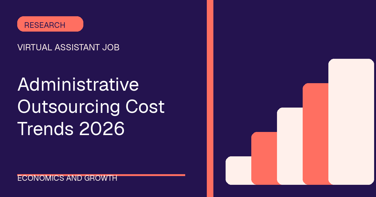 Administrative Outsourcing Cost Trends 2026 illustrated with steps shapes in the indigo-coral palette