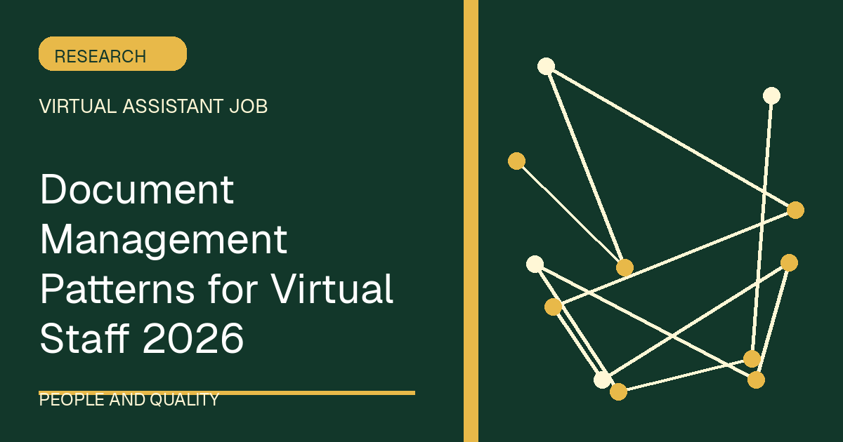 Document Management Patterns for Virtual Staff 2026 illustrated with constellation shapes in the forest-gold palette