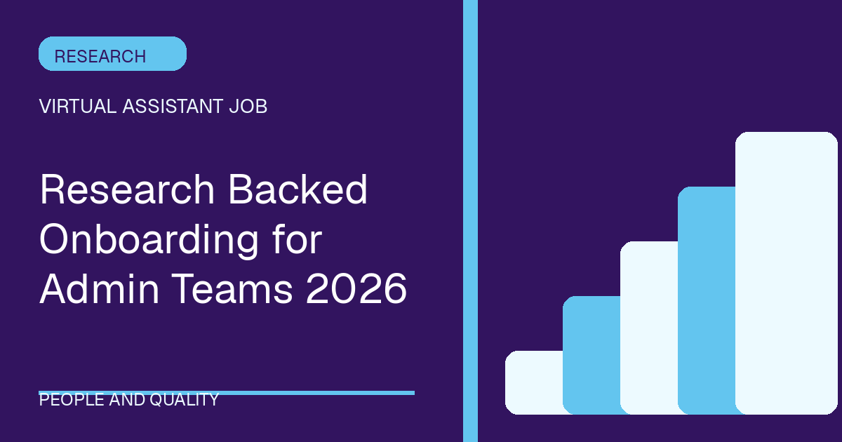 Research Backed Onboarding for Admin Teams 2026 illustrated with steps shapes in the violet-sky palette