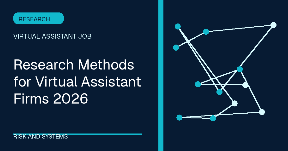 Research Methods for Virtual Assistant Firms 2026 illustrated with constellation shapes in the navy-cyan palette