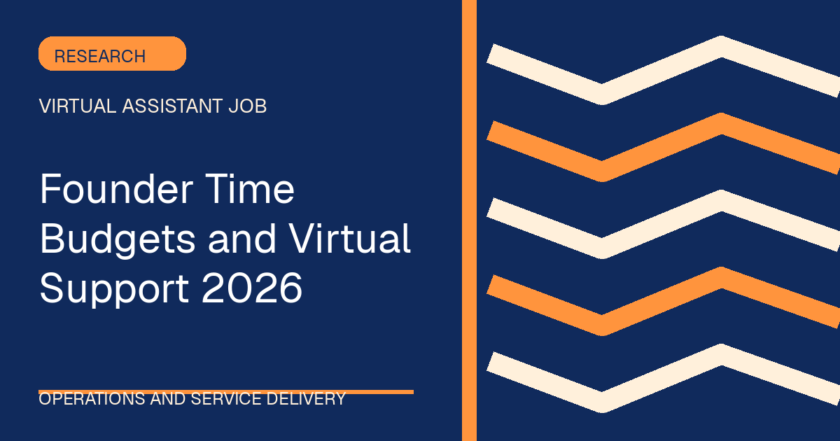 Founder Time Budgets and Virtual Support 2026 illustrated with ribbons shapes in the blue-orange palette